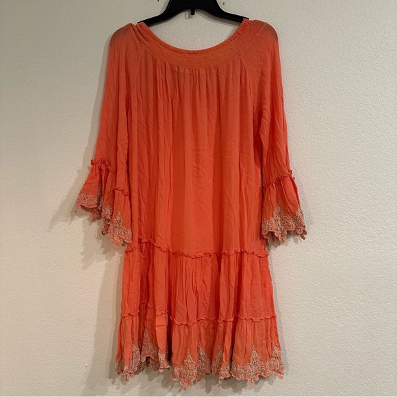 Saks Fifth Avenue Bohemian Off the Shoulder Dress, Coral, Gauze, Muslin, Medium - Picture 2 of 8